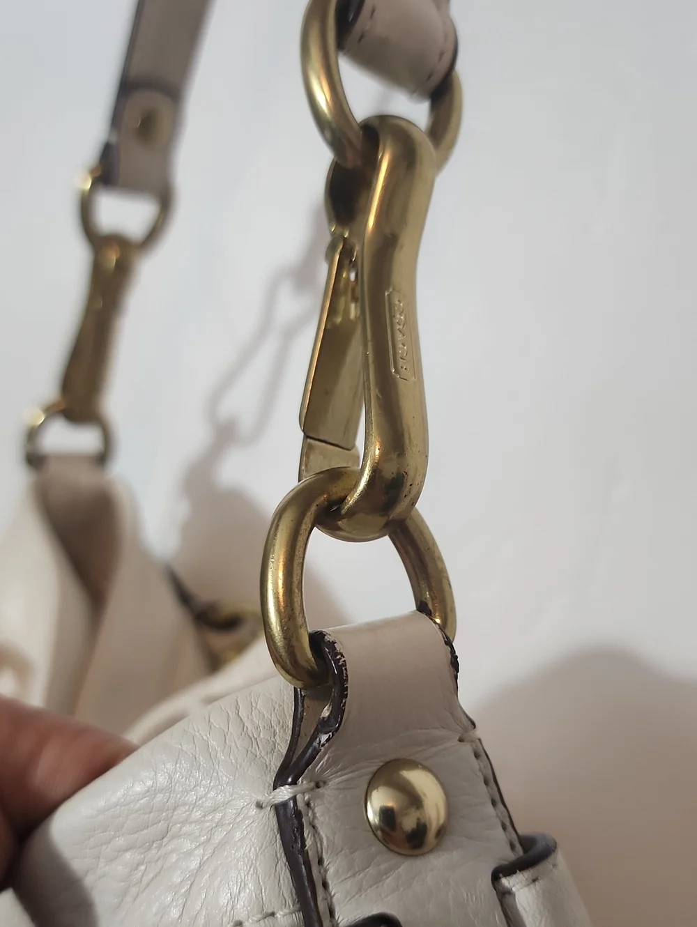 Coach Cream Leather Shoulder Bag with Brass Hardware